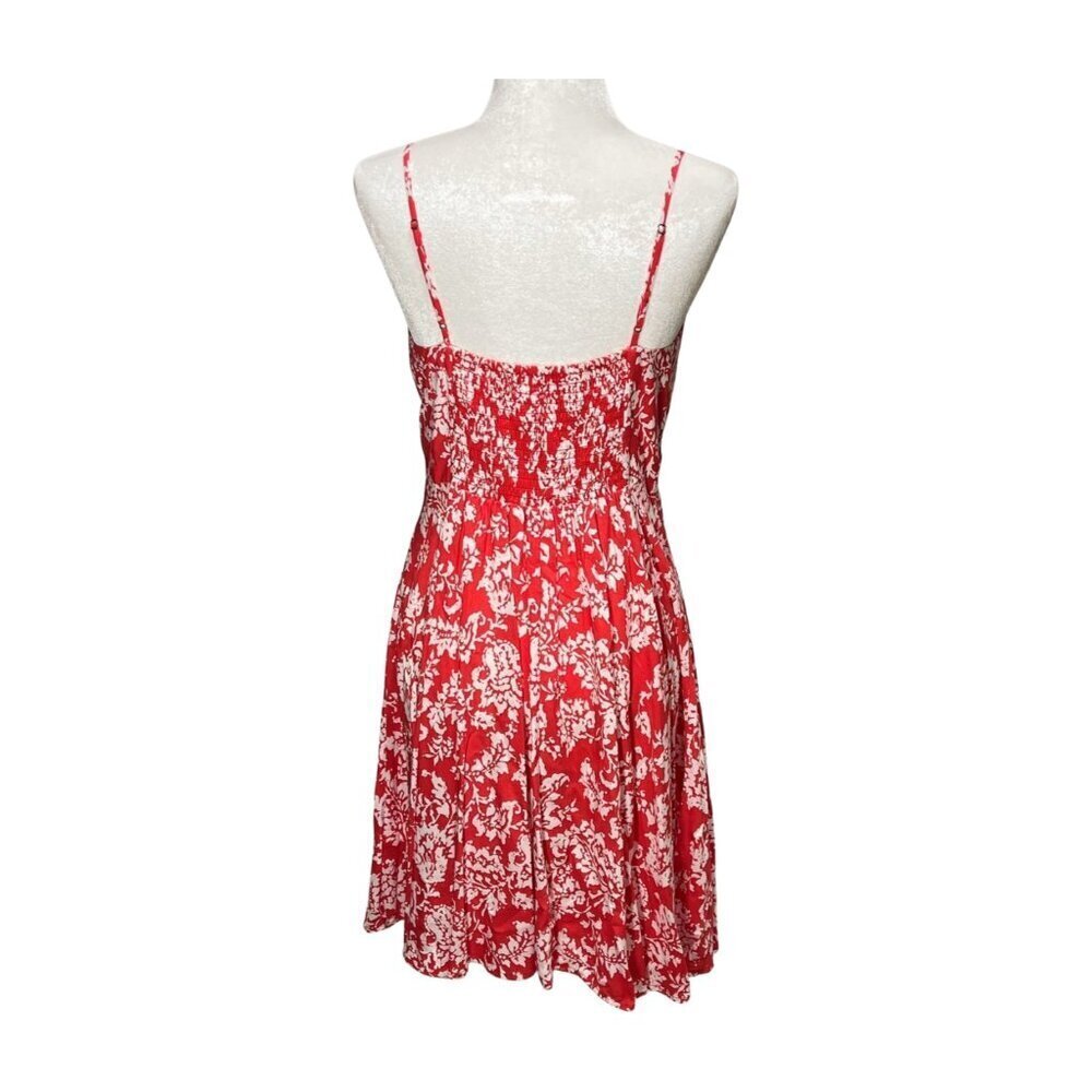 GAP Red White Floral Mini Dress Small NWT Fit Flare Spaghetti Strap Smocked Back - Picture 2 of 12